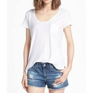 NWT White Deep Scoop Pocket T Shirt